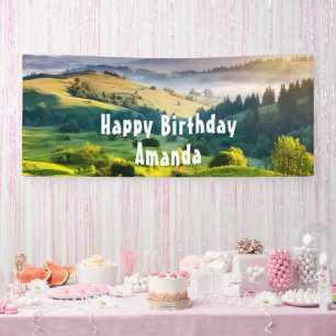 Lona Cumpleaños de foto escénica de colinas onduladas