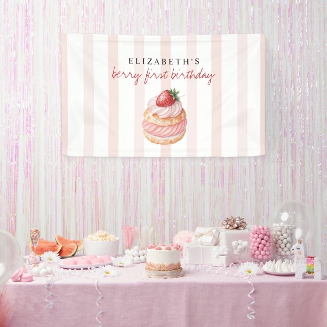 Lona Cumpleaños de Fresa Dulce Rosa (Fiesta)