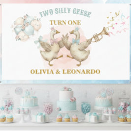 Lona Cumpleaños de gemelos niño y niña Dos Gansos Tonto