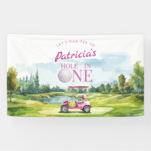 Lona Cumpleaños de Golf Pink Hole In One 1er