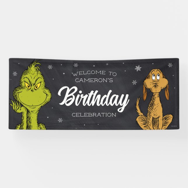 Lona Cumpleaños de Grinch Chalkboard (Horizontal)