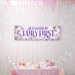 Lona Cumpleaños de Hada Floral Púrpura Primero
