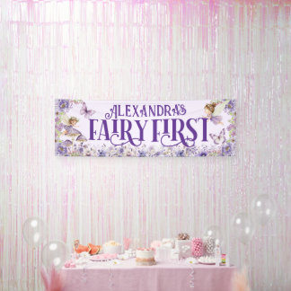 Lona Cumpleaños de Hada Floral Púrpura Primero