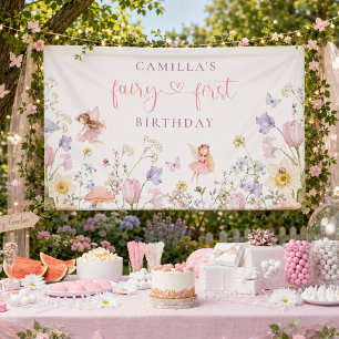 Lona Cumpleaños de hadas con acuarela