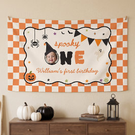 Lona Cumpleaños de Halloween a cuadros Spooky One