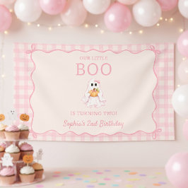 Lona Cumpleaños de Halloween Fantasma Rosa Lindo