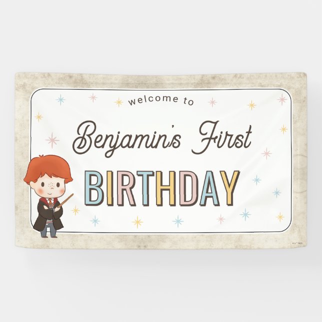 Lona Cumpleaños de Harry Potter Chibi Ron Weasley Mago (Horizontal)