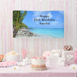 Lona Cumpleaños de hermosa playa tropical turquesa