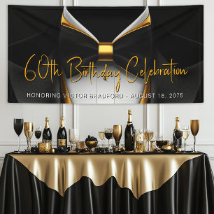 Lona Cumpleaños de hombre con esmoquin negro y dorado