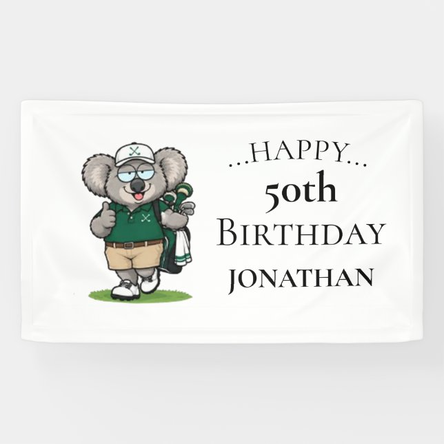 Lona Cumpleaños de koala golfista (Horizontal)