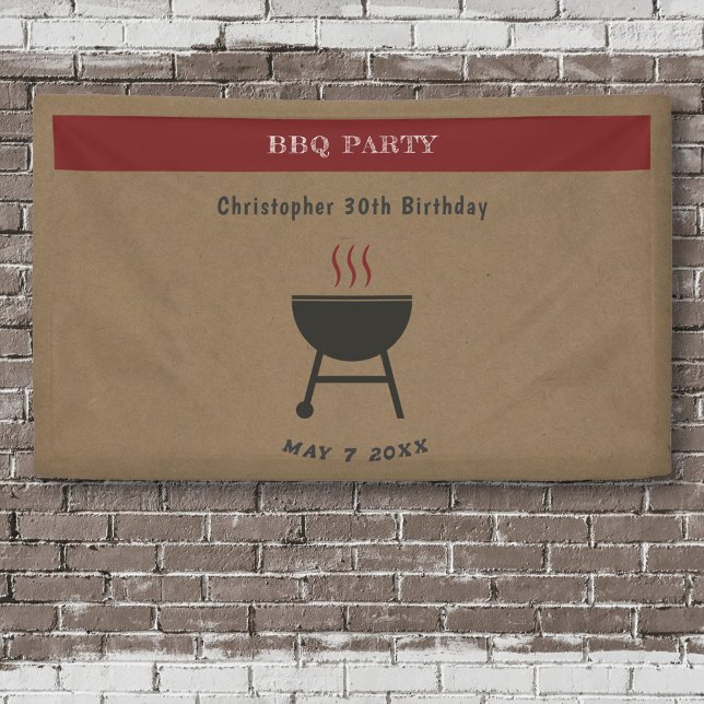 Lona Cumpleaños de Kraft y Rustic BBQ Fiesta (Kraft & Rustic BBQ Party Birthday Banner)