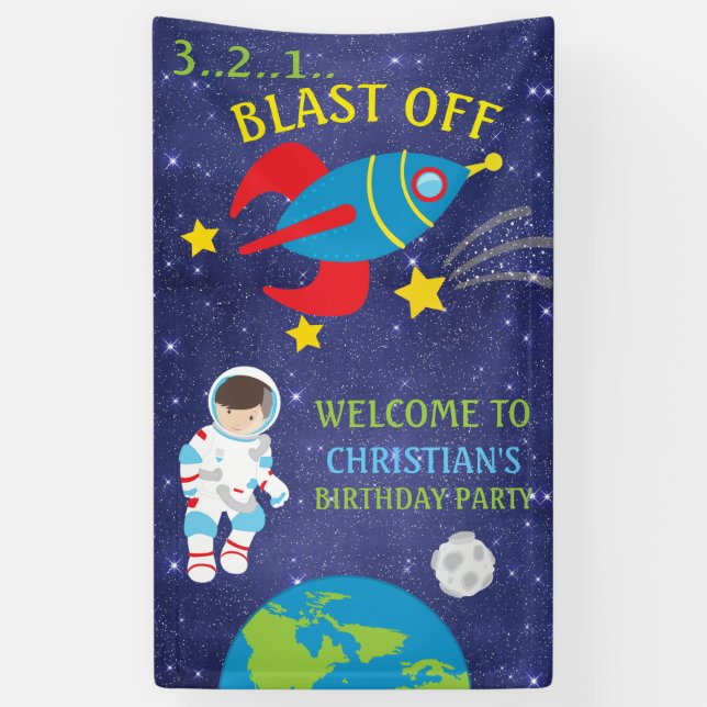 Lona Cumpleaños de la explosión fuera del espacio (Vertical)