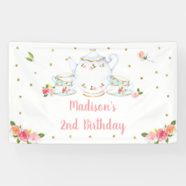 Lona Cumpleaños de la flor de oro rosado Fiesta del té