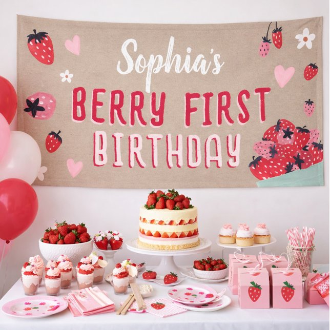 Lona Cumpleaños de la Fresa de Berry Primer Aniversario (Subido por el creador)