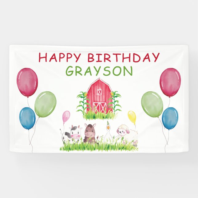 Lona Cumpleaños de la granja personalizada (Horizontal)