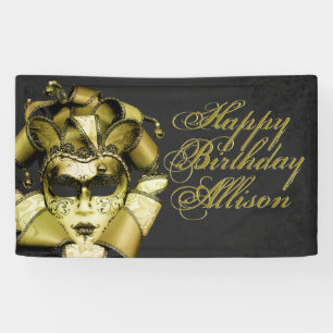 Lona Cumpleaños de la Mascarada de Oro Cepillado