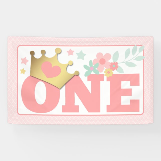 Lona Cumpleaños de la Princesa Rosa bebé niña primera f (Horizontal)
