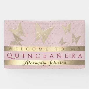 Lona Cumpleaños De La Quinceanera Rosa Y Oro