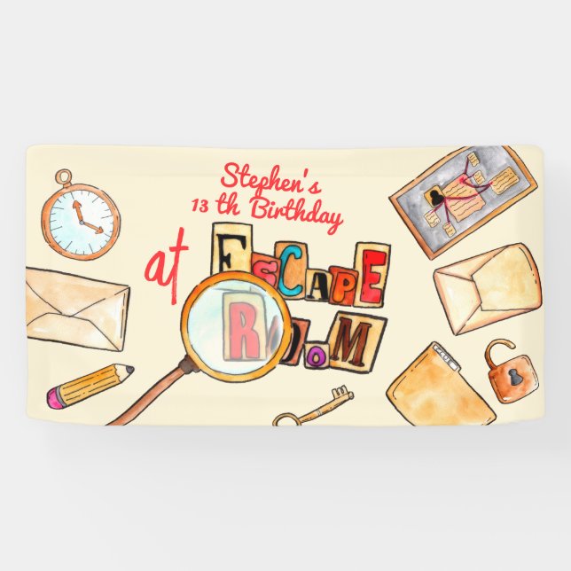 Lona Cumpleaños de la sala de escape (Horizontal)