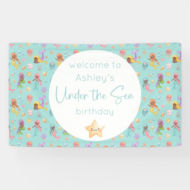 Lona Cumpleaños de la sirena (Horizontal)