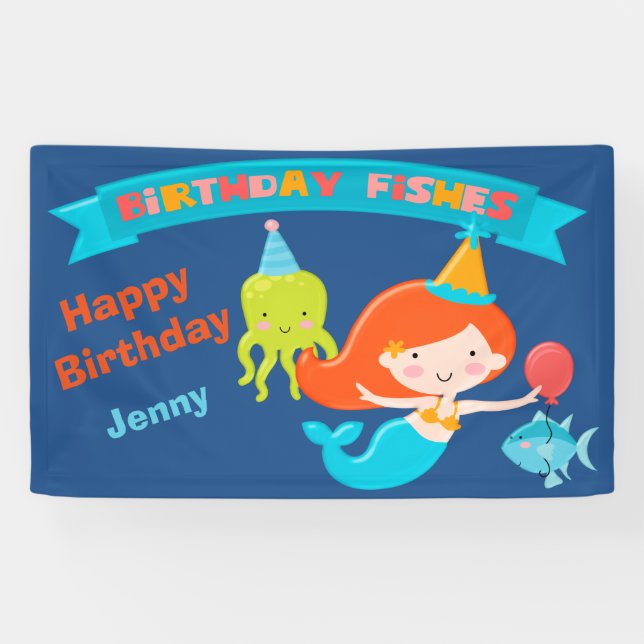 Lona Cumpleaños de la sirena personalizado (Horizontal)