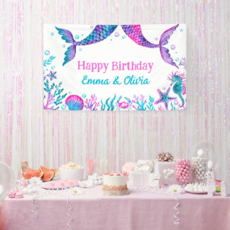 Lona Cumpleaños de las Hermanas Conjuntas de las Sirena