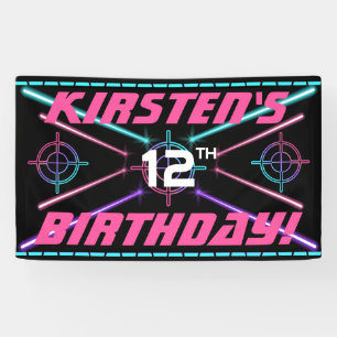 Lona Cumpleaños de Laser Tag con Rayos Rosados, Turques