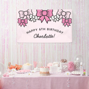 Lona Cumpleaños de lazos de dibujos animados rosados li