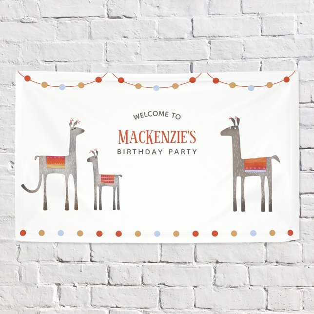 Lona Cumpleaños de Llama (Fun Llama birthday party banner with custom personalized text)
