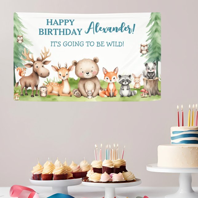 Lona Cumpleaños de los animales de Woodland (Subido por el creador)