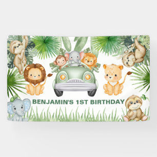 Lona cumpleaños de los animales graciosos de la jungla 