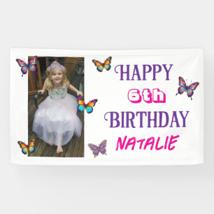 Lona Cumpleaños de mariposa personalizada con foto y ed