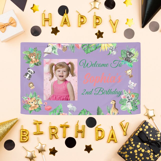 Lona Cumpleaños de niña con dos animales bebé salvajes  (Subido por el creador)