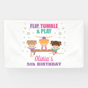Lona Cumpleaños de niña de gimnasia rosa púrpura turque