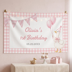 Lona Cumpleaños de niña de Gingham Rosa Silly Goose