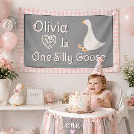 Lona Cumpleaños de niña de un ganso rosa gris tonto