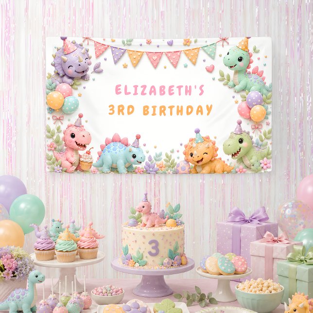 Lona Cumpleaños de niña dinosaurio (Subido por el creador)