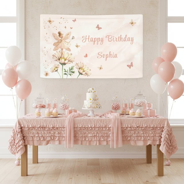 Lona Cumpleaños de niña jardín de hadas (Subido por el creador)