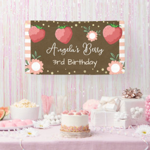 Lona Cumpleaños de niña pequeña de fresa Kraft