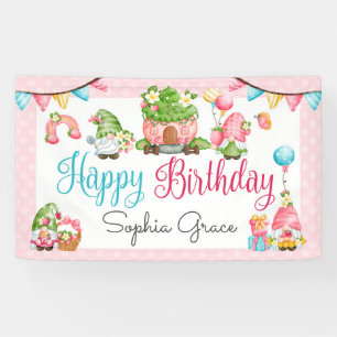 Lona Cumpleaños de niña pequeña jardín gnomo de fresa