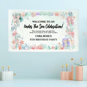 Lona Cumpleaños de Niña Sirena Bajo El Mar