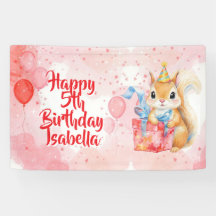 Cumpleaños de niña tema ardilla Rosa y Rojo