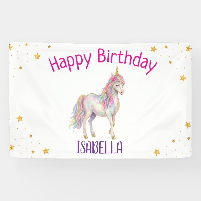 Lona Cumpleaños de niñas de unicornio brillo (Horizontal)