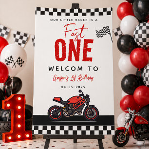 Lona Cumpleaños de Niño de 1 año con Tema de Motociclet