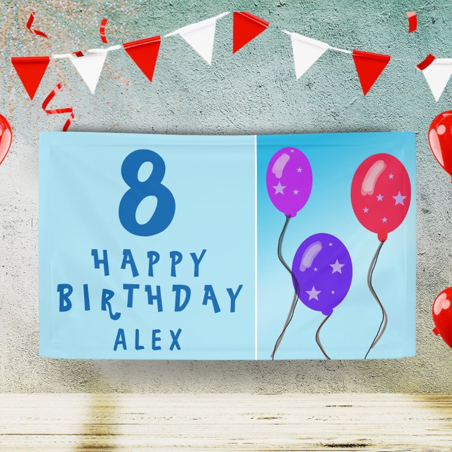 Lona Cumpleaños de niños con globos azules lindos (Subido por el creador)