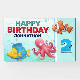 Lona Cumpleaños de niños con peces tropicales coloridos