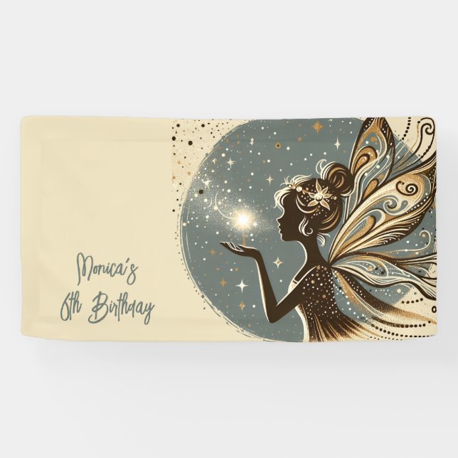 Lona cumpleaños de niños de la silueta de Magic Fairy (Horizontal)