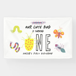 Lona Cumpleaños de niños insecto gusano mariposa lindo 