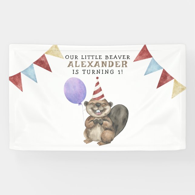 Lona Cumpleaños de nuestro pequeño castor 1 (Horizontal)