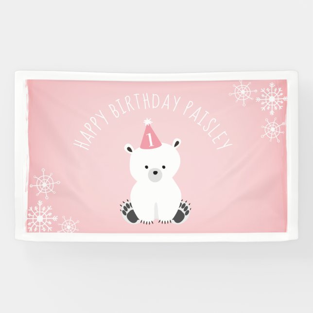 Lona Cumpleaños de Onederland del invierno rosado del (Horizontal)